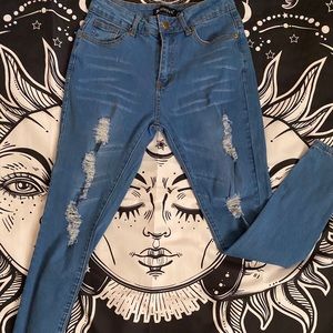 Women's Mid Rise Distressed Denim Skinny Jeans